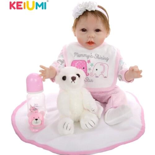 KEIUMI 22 Inch 55 cm Reborn Doll Cloth Body With Cloth Body Vinyl Girl Toy Lifelike Reborn Baby Doll For Kid Christmas Gift