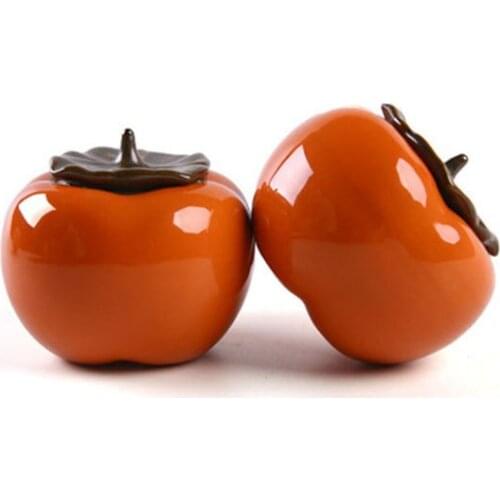 Ceramic Tea Caddy Persimmon Jar Tea Box Sealed Storage jar Home Decor Auspicious Teaware Creative Gift for Friend