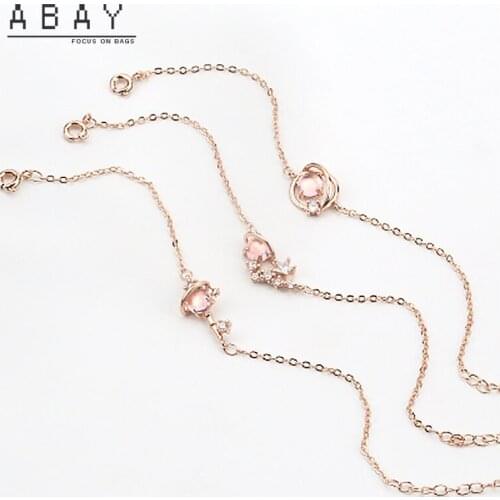 S925 Silver Aurora Glass Star Necklace Women New Versatile Pink Rhinestone Inlaid Universe Planet High Quality Bracelet Set