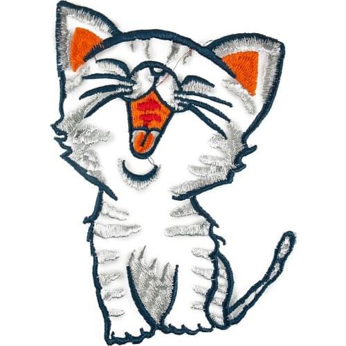 2PCS Large Cartoon Cat Embroidery Applique Transparent Mesh Patch Sew on Patches for Clothes DIY Shirt Dress Apparel Accessories