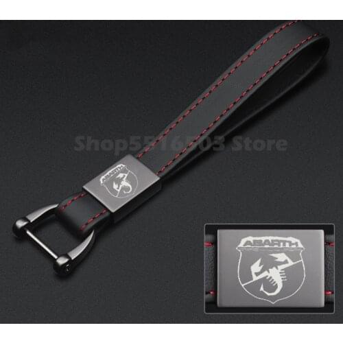 Car Logo Leather Keychain For Fiat Abarth 500 Coupe Qubo Panda Doblo Metal Key Ring With Abarth Logo Key Buckle Car Accessories