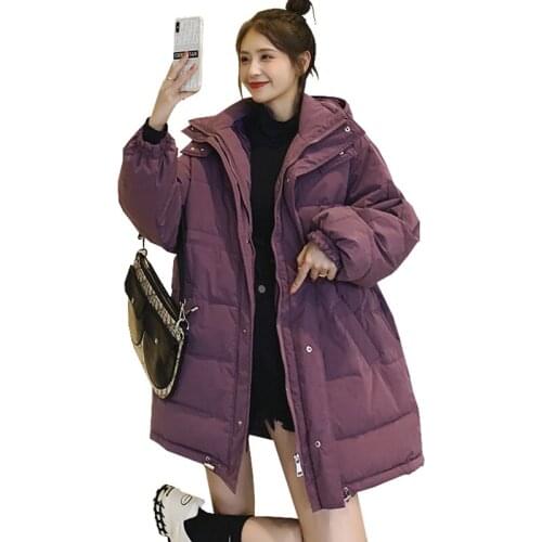 Middle length women cotton padded jacket 2020 winter new solid zipper long sleeve thick warm straight hooded women Parka W53