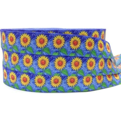 5 Yards 16mm Oil Painting Sunflower printed foe Strap Elastic Ribbon for sewing strap Girl Hair tie headbands Hair accessories