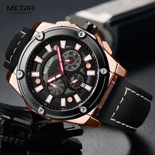 MEGIR Military Sport Watches Men Fashion Casual Leather Strap Watch for Man Luminous Chronograph Quartz Wristwatch Relogios Часы