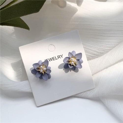 Fashionable purple small double pearl flower flowers earring stud earrings personality women earrings jewelry accessories