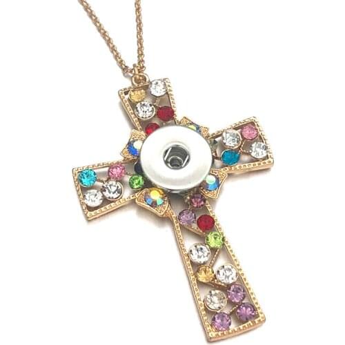 Fashion Cross 145 Exaggeration Rhinestones 18mm Snap Button Pendants Necklace Interchangeable Charm Jewelry For Women Gift