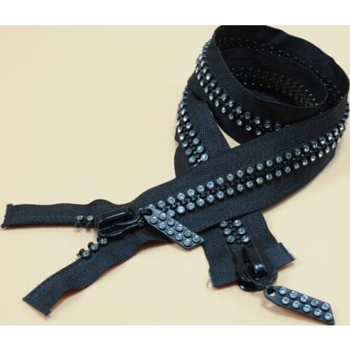 10# resin zipper with double sliders single slider with bright diamond for coat jacket zipper 70cm 80cm 1piece high grade