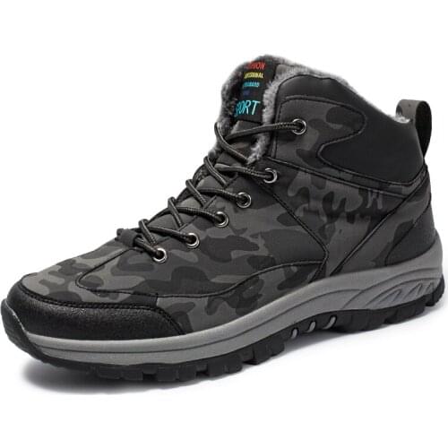 Camouflage Winter Boots Men Water Resistant Hiking Boots Warm Snow Shoes Anti-SKid Outdoor Walking Sneakers for Cold Weather