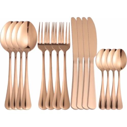 16Pcs Rose Gold Stainless Steel Cutlery Tableware Set Dinnerware Flatware Set Forks Knives Spoons Set Wedding Party Silverware