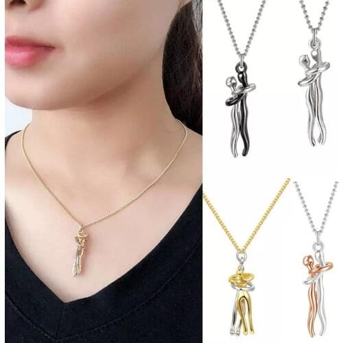 New Fashion Couple Hug Pendant Necklace Women Men Exquisite Creative Couple Necklace Fine Jewelry Valentines Day Lover Gift