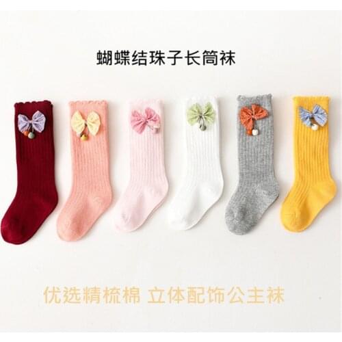 Spring and Autumn New Baby Socks Long Tube Combed Cotton Baby Socks Bowknot Accessories Kids Socks Newborn Socks