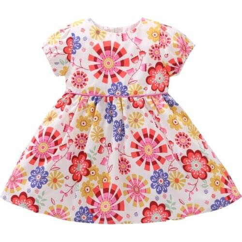 ZWF871 Girls Dress Cotton Comfortable Childrens Dress 2021 Summer Dress Floral Girls Short Sleeve Dress For Children