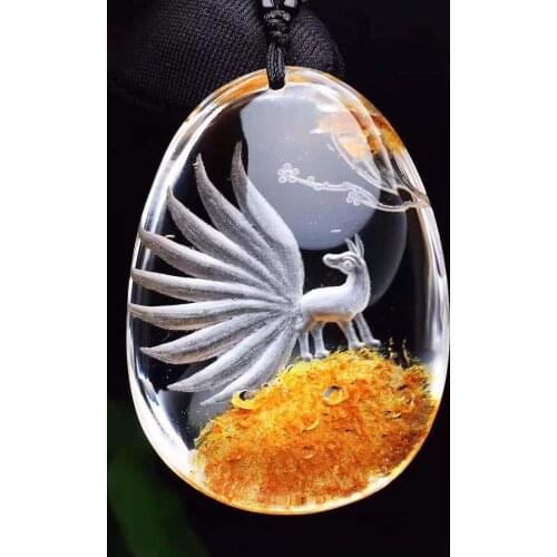Natural yellow crystal inner inner handcarved fox engraving pendant crystals pendants necklaces white and gold party goods 1221