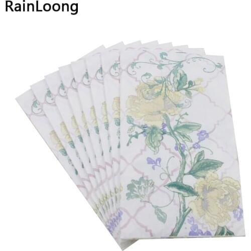 [RainLoong] 3Plys Beverage Napkin Floral Tissue Paper Napkins Serviettes For Cocktail Party Decoration 40*33cm