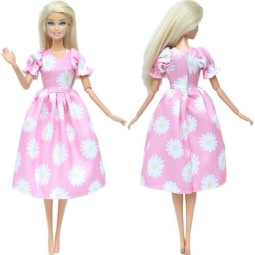 One Pcs Pink Dress Vsco Girl Wedding Party Gown Flower Pattern Princess Skirt Clothes for Barbie Doll Accessories House Toy
