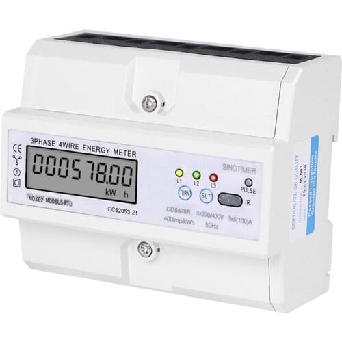 RS485 Modbus Rtu DIN Rail 3 Phase 4 Wire LCD Digital Wattmeter Electronic Power Consumption Energy Meter 5-100A 380V AC 50Hz