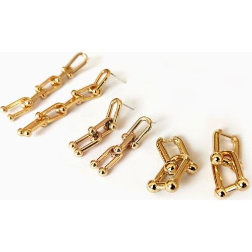 French Removable Horseshoe Buckle Metal Dangle Earring for Women Fashion U Shape Geometric Hollow Earring Jewelry Pendientes