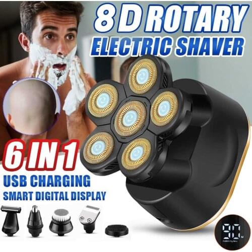 6 Blades Digital Display USB Rechargeable Electric Shaver Men Hair Beard Trimmer Electric Razor Wet Dry Men Face Shaving Machine