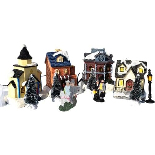 LED Christmas Village Houses Resin Christmas Ornaments Santa Claus Buildings Gift For Kids Create A Warm And Dreamy Atmosphere