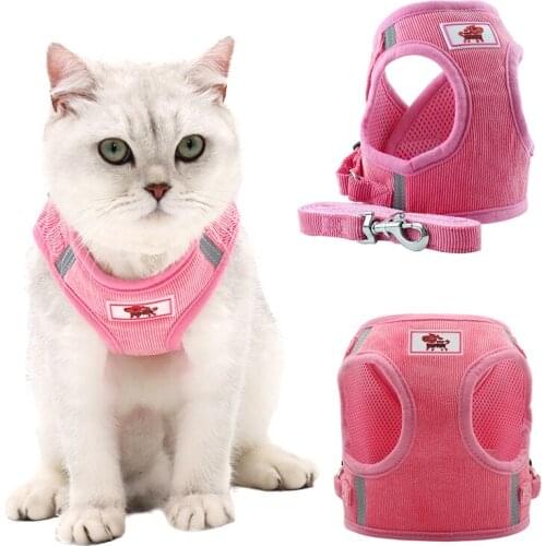 Cat dog adjustable harness vest reflective puppies cat harness vest with traction lead rope pet accessories breathable pet vest