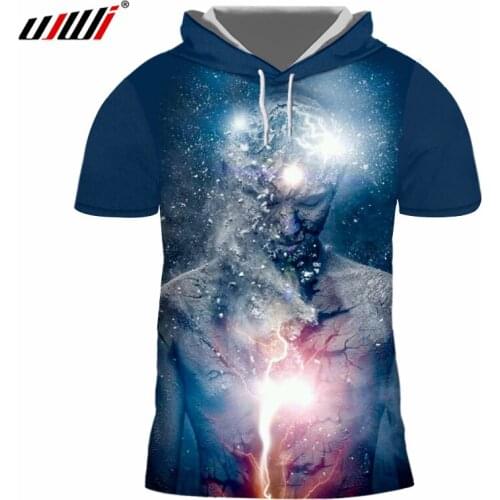 UJWI Mens Hooded Tshirs New Creative Design Starry Star Printed 3d T-shirts Hombre Hip Hop Short Sleeve Pullover Hoodies 7XL