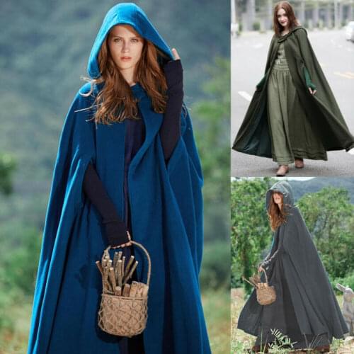 UK STOCK Fashion Women Warm Hooded Long Cape Cloak Jacket Costume Poncho Coat