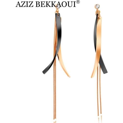 AZIZ BEKKAOUI Drop Earrings High Rose Gold Stainless Steel Earrings Long Women Luxury Party Wedding Earrings Jewelry Gift