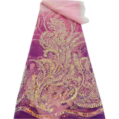  Handcut Hole Heavy Beads Sequins African Lace Fabric 2021 High Quality Nigerian Women Party Embroidery Lace Fabric RF-325