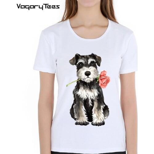 Valentine Rose maiden T-Shirt Summer Hipster women t-shirt funny Rose Mini Schnauzer&Puli design sweet Tops casual ladies Tee