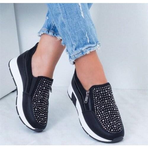 Mudibear 2020 Autumn Crystal Platform Side Zipper Heightening Womens Casual Sports Shoes 35-43 Yards European Solid Color Shoes