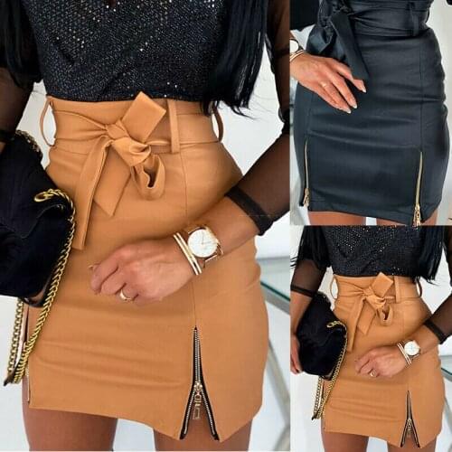 Womens PU High Waist Pencil Bodycon Skirt Look Mini Skirts Ladies