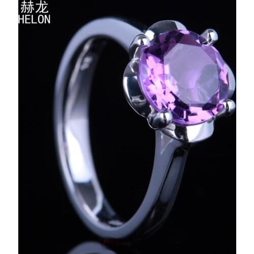 100% Genuine Amethyst Round Cut 9mm Solitaire Unique Ring Real 925 Sterling Silver Valentines Day Gift Trendy Fine Jewelry Ring