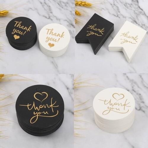 100pcs 4.5cm Round Paper Tags Black White Thank You Print Hang Tag Bags Garment Shoes Accessories Bread Cookie Package Supplies