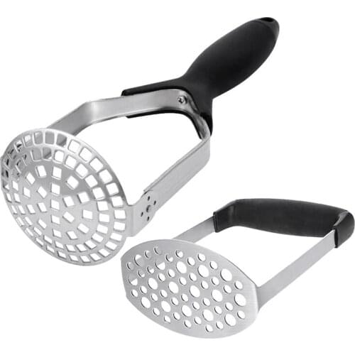 2 Pcs Potato Masher,Stainless Steel Food Masher Fruit Vegetable Masher With Black Handle,For Potatoes,Vegetables,Fruits