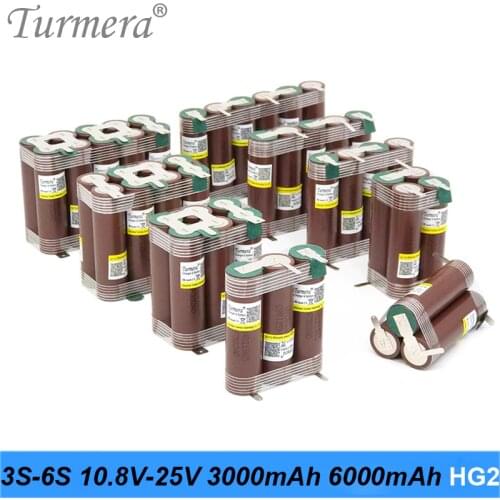 Battery 18650 HG2 3000mAh 20A 12.6V to 25.2V for screwdriver battery soldering strip 3S 4S 5S 6S battery pack customize Turmera
