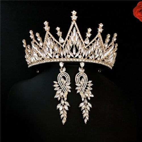 CC Hair Jewelry Crown Tiara Hairband Drop Earring Engagement Wedding Accessories for Women Bridal Luxury Headdress sets HG0310