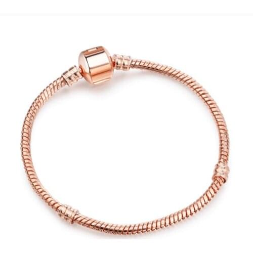10pcs Fashion European Style Copper Base Rose Gold Plated Clasp Snake Chain Fit European Charms 17cm - 21cm