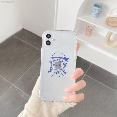 Line Drawing Girl Transparent Silicone Case For iPhone 12 11 Pro Max Mini 7 8 Plus XR X SE2020 TPU Soft Cover Funda