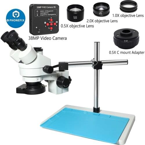 38MP HDMI 1080P VGA Digital Video Camera 3.5X-90X Simul-Focal Trinocular Stereo Microscope for iPhone Repair PCB Soldering Kit