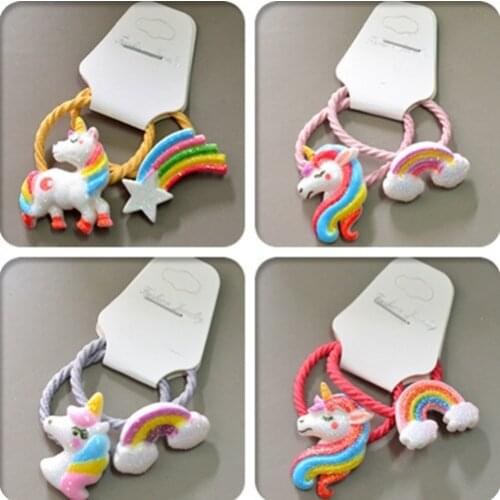 2PCS New Cute Pony Rainbow Princess Headwear Kids Elastic Hair Bands Cartoon Children Ropes Girls Accessories Baby Headdress