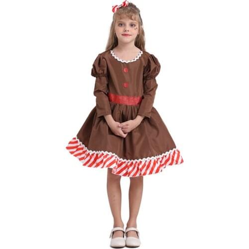 Fancy Christmas Costume Gingerbread Dress For Girls Kids Xmas Gifts Christmas Elf Costume Halloween Party Dress Up