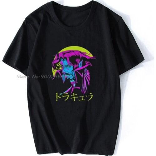 Printed Camiseta Dracula Japanese Text Castlevania Mens T-Shirt Summer Cotton Women Tshirt Anime Tees Harajuku