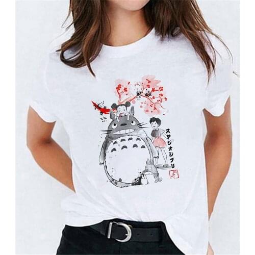 Totoro Anime Harajuku Kawaii T Shirt Women Casual Miyazaki Hayao Tshirt Hip Hop Cartoon T-shirt Anime Top Tee Female