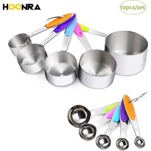 HOONRA 10pcst Measuring Spoon Sets Stainless Steel Baking Measuring Cups Adjustable Measuring Spoon Scoop Set Scale Cake Tool