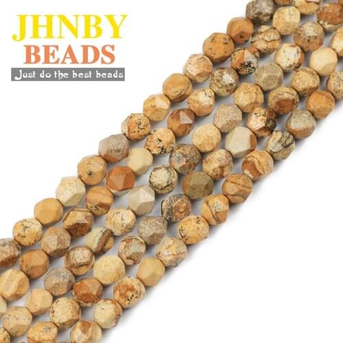 JHNBY Natural Big Faceted Picture Stone 8MM 46pcs Spacers charms Loose beads for Jewelry making DIY bracelets pendants Findings
