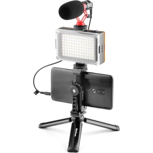 Vlogging Kit Mobile Phone Video Tripod Mount w Cold Shoe Holder LED Light Microphone for YouTube Recording Smartphone Vlog Rig