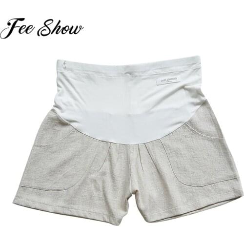 Summer Maternity Shorts For Pregnant Women Cotton Linen Thin Wide Leg Loose High Waist Adjustable Belly Short Pants Pregnancy