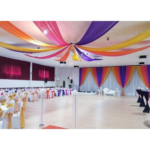 Hot Sale 10 pcs /lot 1.4m W* 10 m L/ piece White or Colorful Sheer Ice Silk Ceiling Drape Fabric for Wedding Party Decoration
