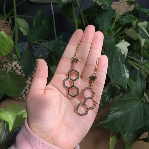 Honey Sun Earrings, Honeycomb, Hexagon Gold plated Earrings,Bee Earrings, Statement Spiritual Jewelry Gifts