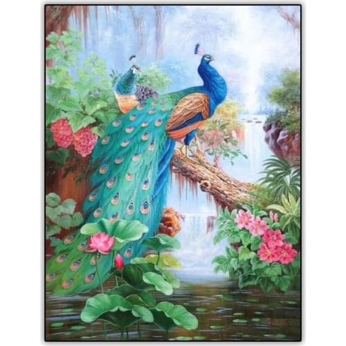 Animals Diamond Painting 5d Full Drill Square Round Diamond Mosaic Embroidery Peacock and Waterfall Picture Diamond Paint Tools